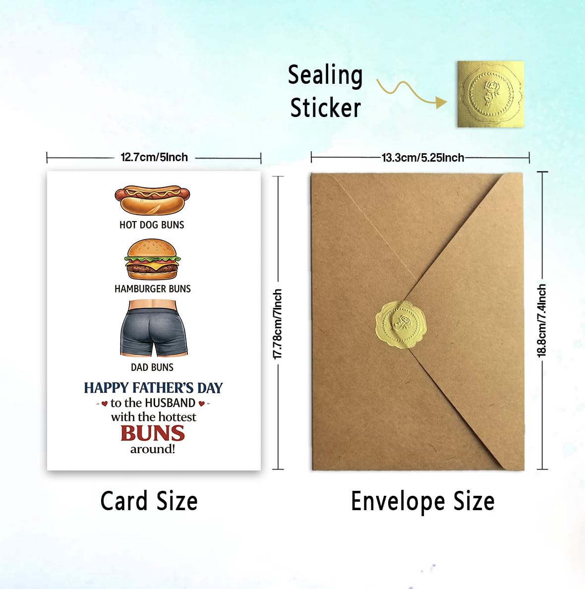 Memorial Fathers Day Card for Husband, Fathers Day Card for Husband in Heaven, Sympathy Fathers Day Gift, with Kraft Envelope and Gold Seal Sticker BST220