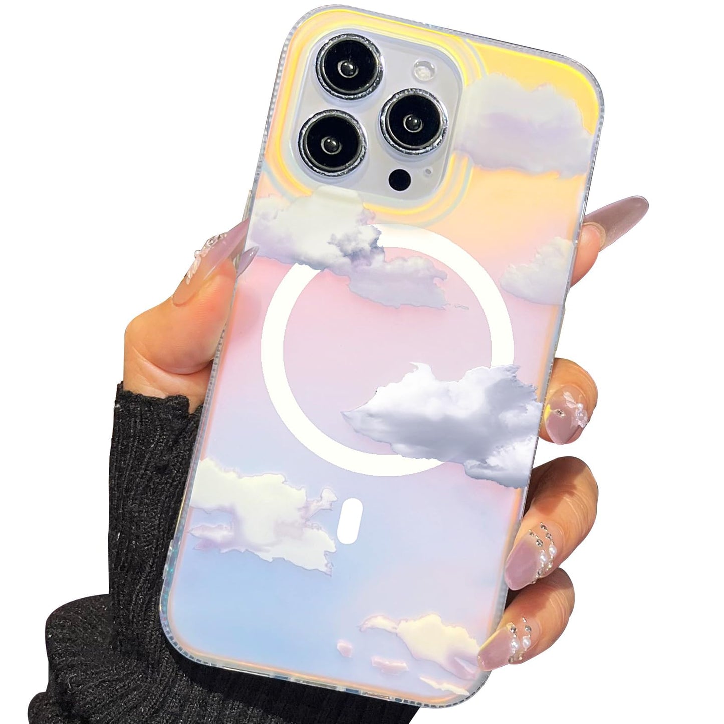 I-MGAE-IN-AR Compact Case for iPhone 16 Holographic Cloud Design,Cute Trendy Soft Slim TPU Shockproof Protective Phone Cases Cover for Women Girls Aesthetic Glitter WN420