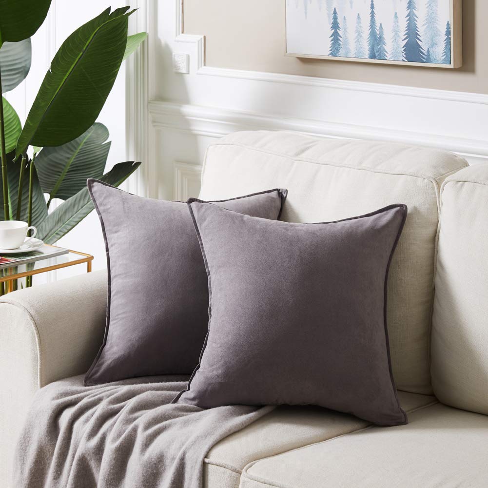Fancy Homi 4 Packs Olive Green Decorative Throw Pillow Covers 18x18 inch, Super Soft Faux Suede Decor Square Pillow Covers 45x45 cm, Solid Cushion Cover for Couch Living Room Sofa Bedroom BST220