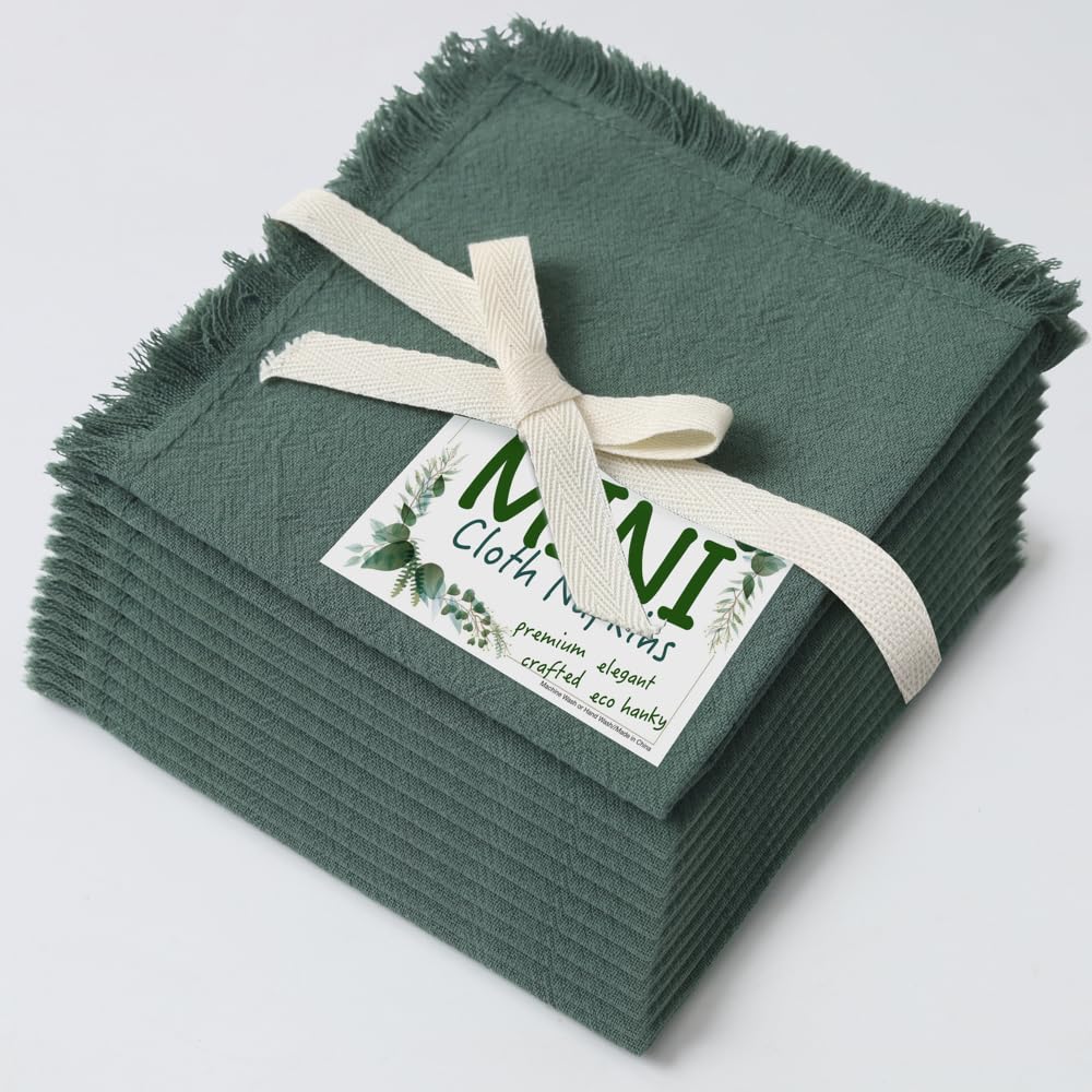 Eco Hanky 10x10in Reusable Small Cotton Napkins (Rustic Fringe), LPK,6pk | Ideal for Kids Napkins for Lunch, Suitable for Dinners, Weddings, Birthday, Cocktail Parties BST220