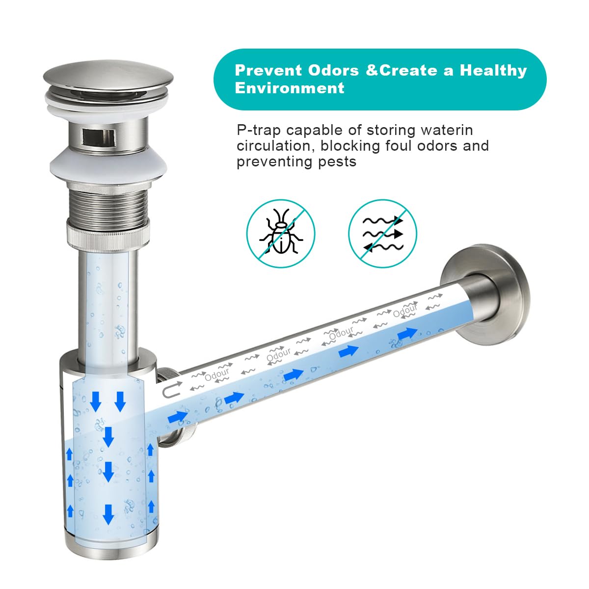 Solid Brass Adjustable 1-1/4 Bottle Trap with Overflow Drain Stopper Set, Bathroom Sink P-Trap Complete Set Sink Drain Kit Tube, Antique BST220