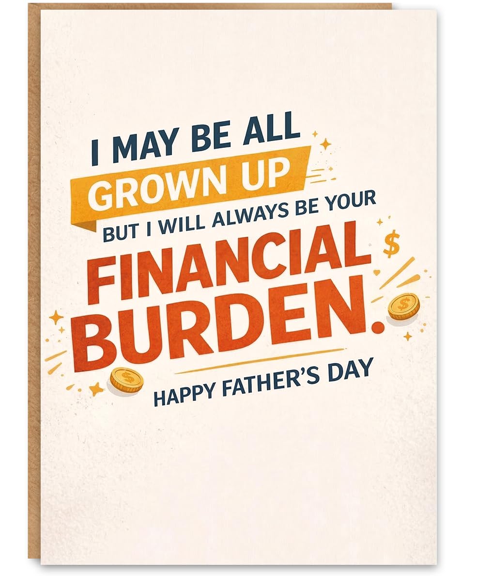 Funny Fathers Day Card for Dad, Fathers Day Gift from Daughter or Son, Blank Inside, with Kraft Envelope and Gold Seal Sticker BST220