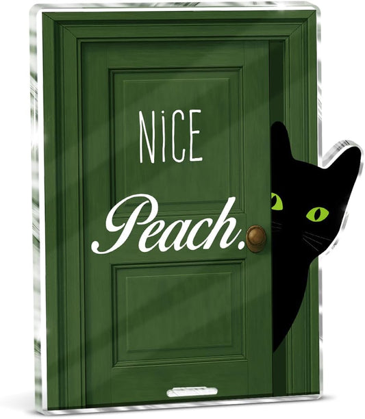 Funny Black Cat Bathroom Decor, Funny Bathroom Sign for Restroom Shelves Toilet Tank Decor, Cat Lover Gifts - Nice Peach BST326L