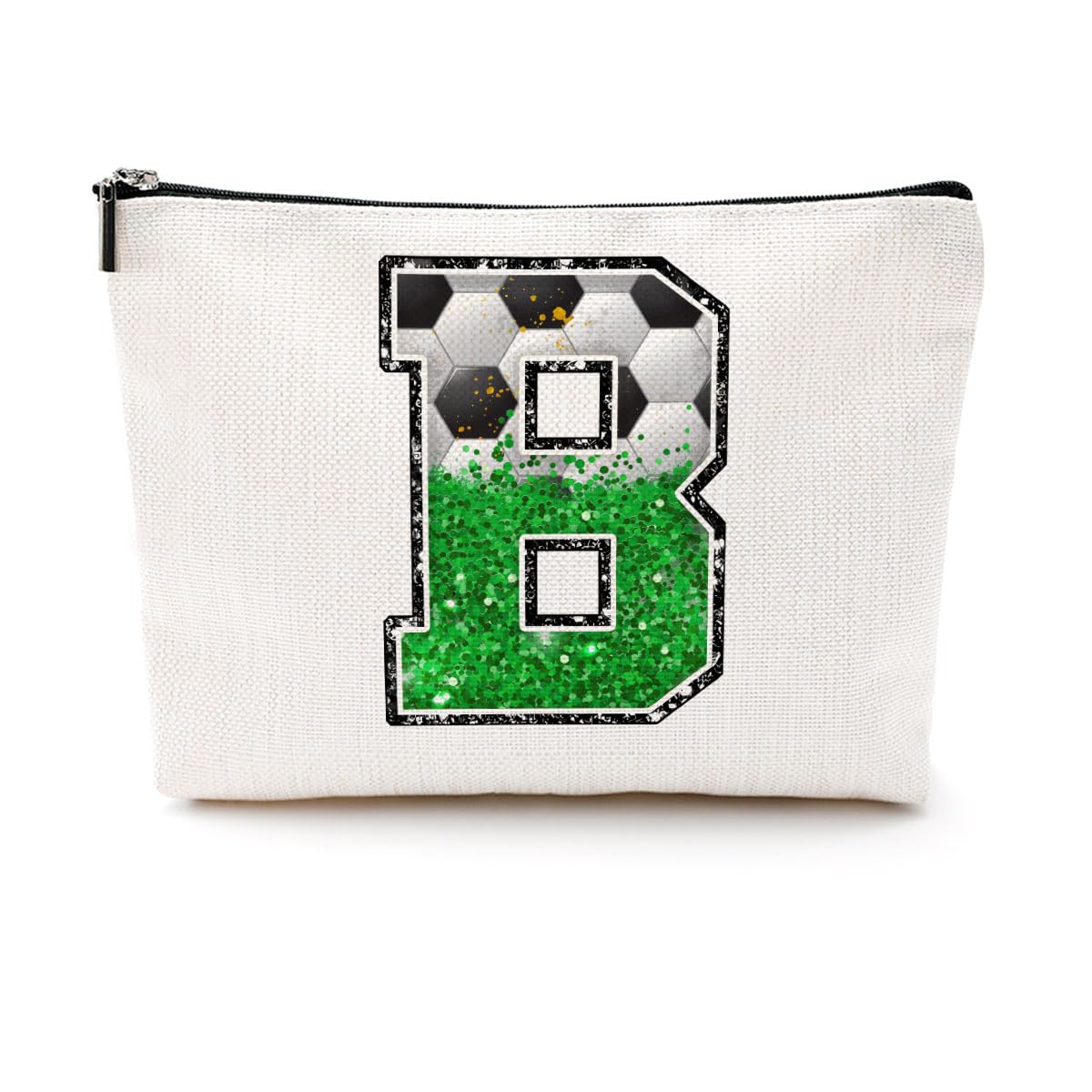 Soccer Gifts Initial Makeup Bag Soccer Girl Gifts Cosmetic Bag Letter D | Monogrammed Zipper Pouch Soccer Accessories for Girls Women Player Coaches Friend Graduation Birthday Gifts BST202