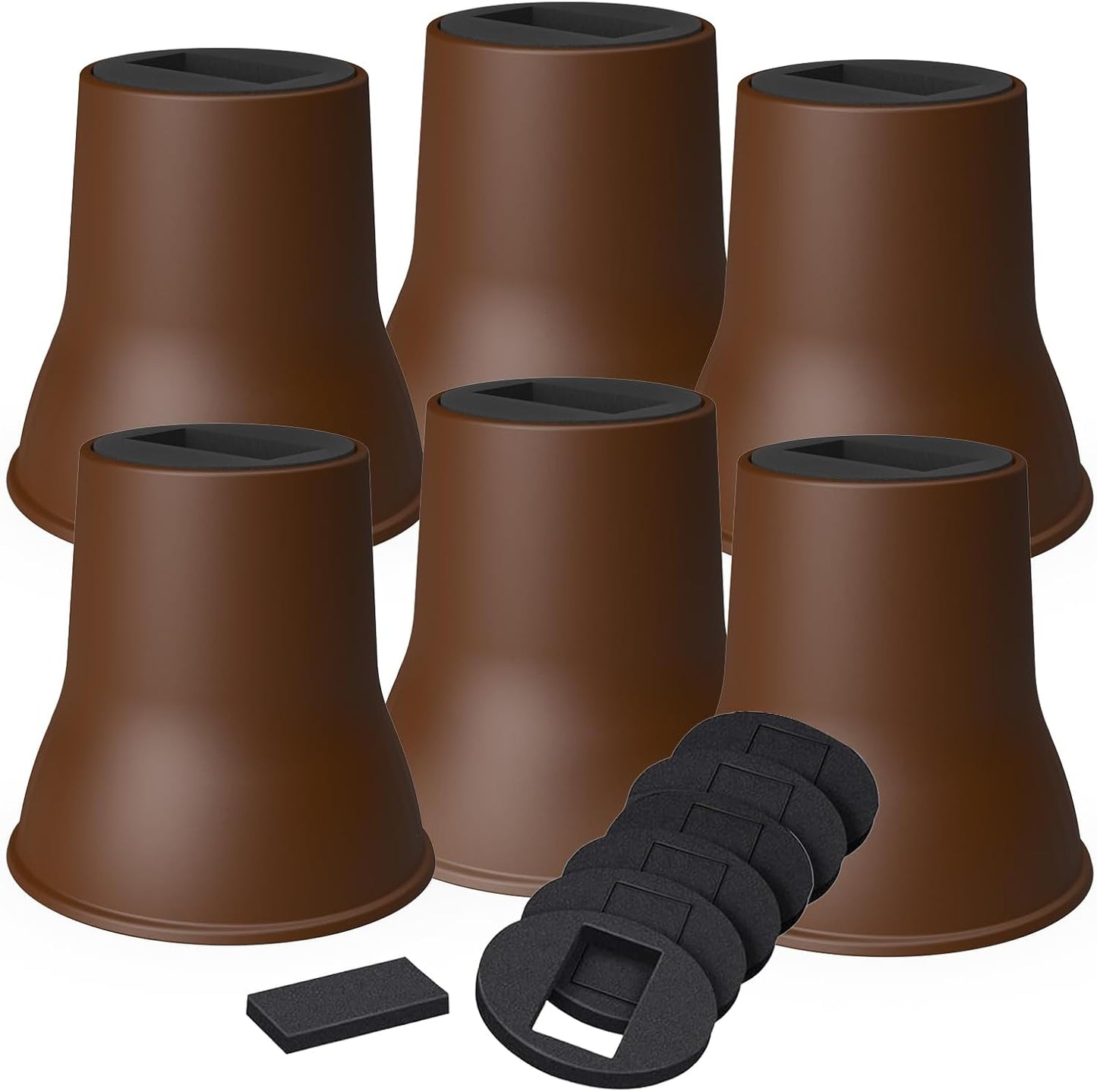 MYMULIKE 6 Pack 6 Inch Bed Risers, Heavy Duty Furniture Lifts, Brown | Lifts Up to 2200lbs, Round Couch Risers, Ideal for Heavy Duty Sofas, Couches, TV Stands, Tables, and Living Room Chairs BST202