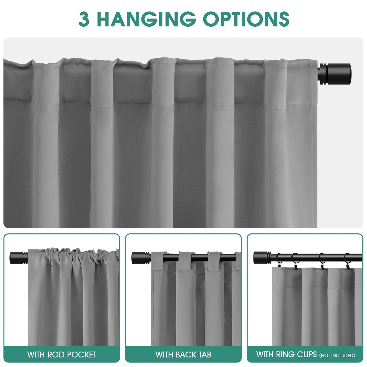 HOMEIDEAS Blackout Curtains, 2 Pages Grey Gray Room Darkening Bedroom Pinch Pleated Curtains Thermal Insulated Back Tab Rod Pocket Drapes for Bedroom, W52 x L63 BST326H