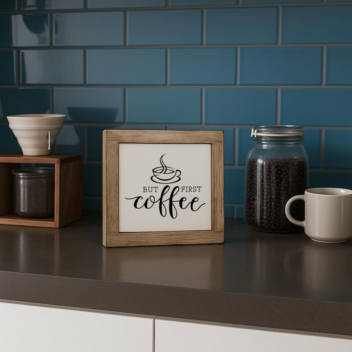Funny Wooden Coffee Bar Decor Sign, Bar Decorations, in the Morning When Rise Give Me Jesus (and Coffee), Cafe Table Top Shelf Accessories, Cafe Signs Decor 5.9x5.9 Inches BST202