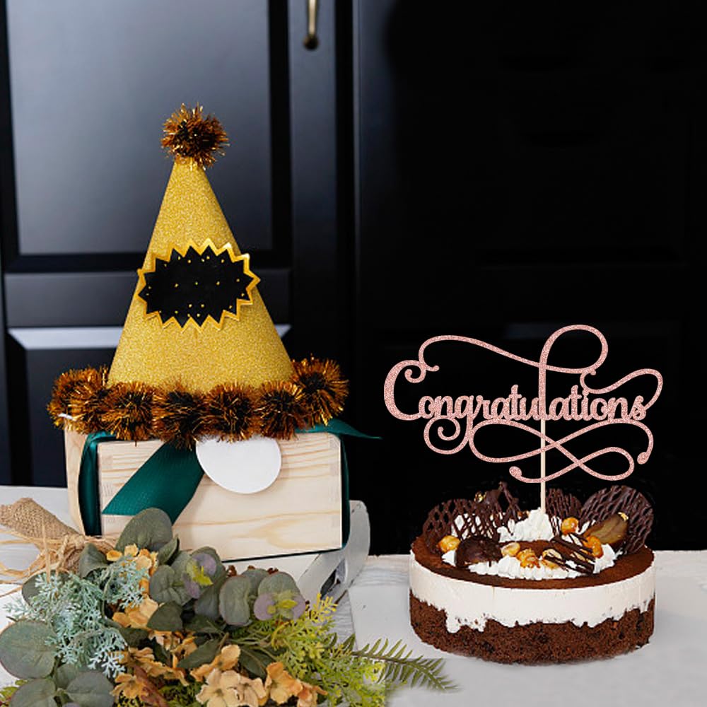 Congratulations Cake Topper,Congratulations 2026 Graduation | Cake Topper,Graduation, Wedding, Retirement, Birthday, Anniversary, Celebration Party Decorations Supplies (Black Gold) BST202