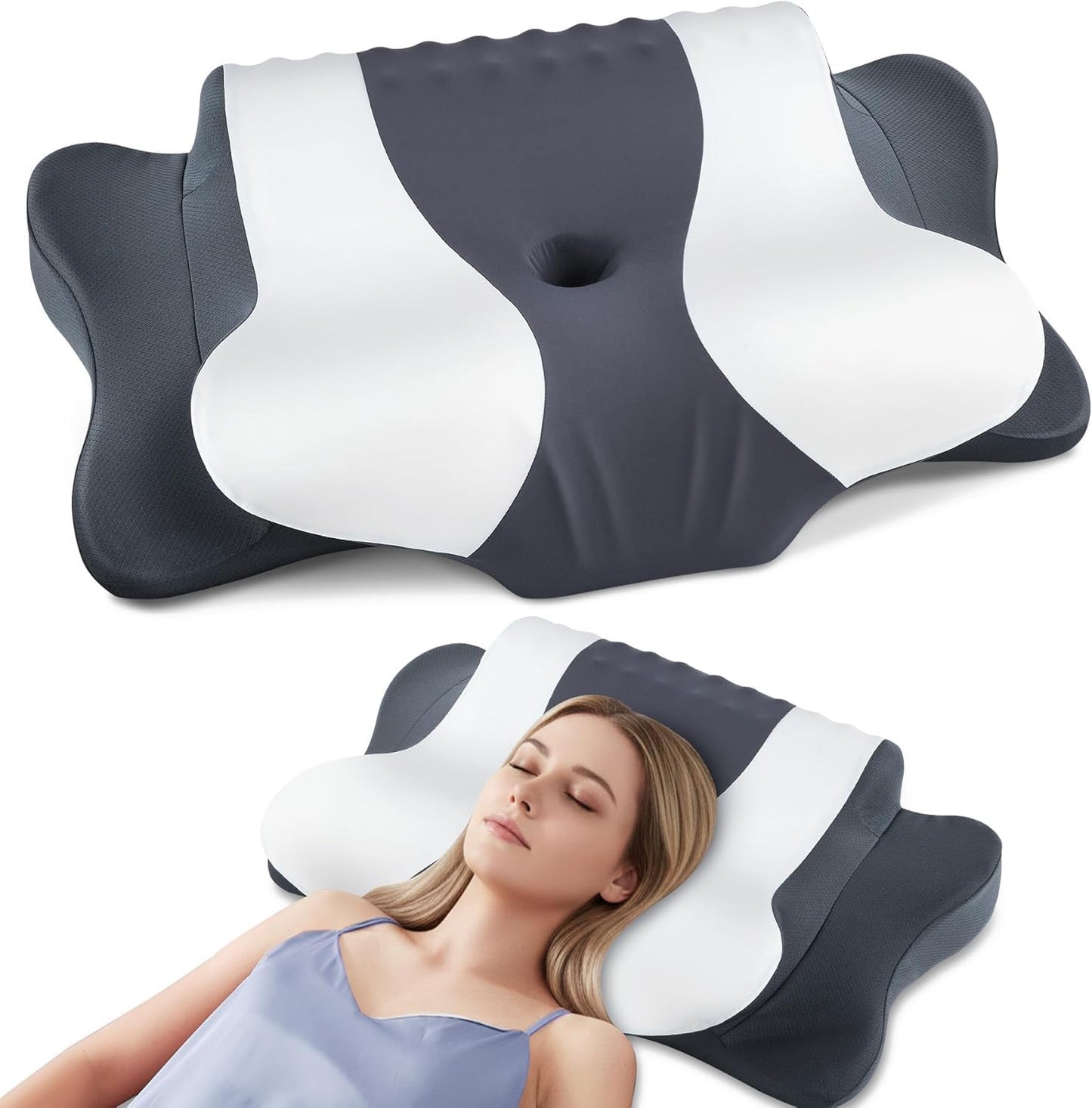 DONAMA Cervical Pillow for Neck and Shoulder,Contour Memory Foam Pillow,Ergonomic Neck Support Pillow for Side Back Stomach Sleepers with Pillowcase-Standard Size BST220