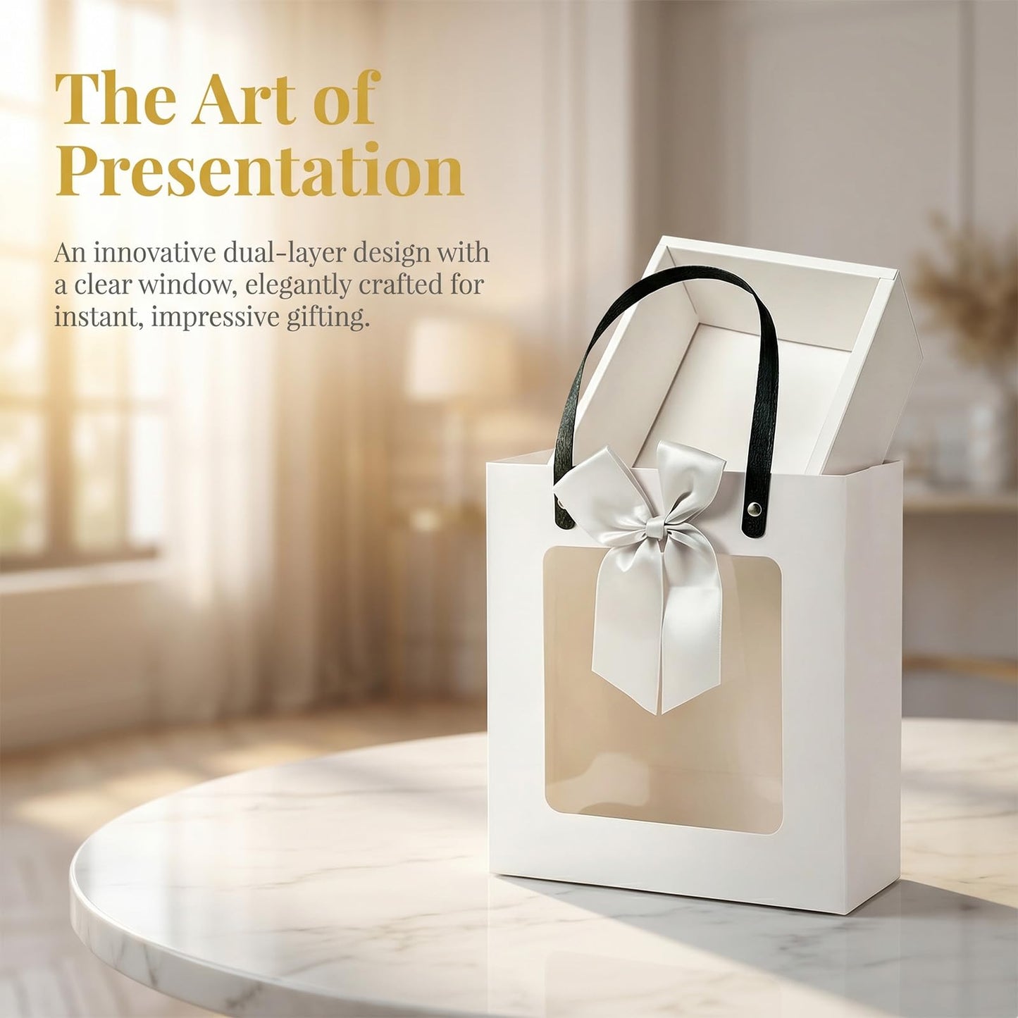 Premium Reusable Gift Bag with Matching Box, Durable Birthday Present Bag, Premium Paper Set for Wedding, Valentine's Party, Friends Celebration (Beige 1pack) BST202