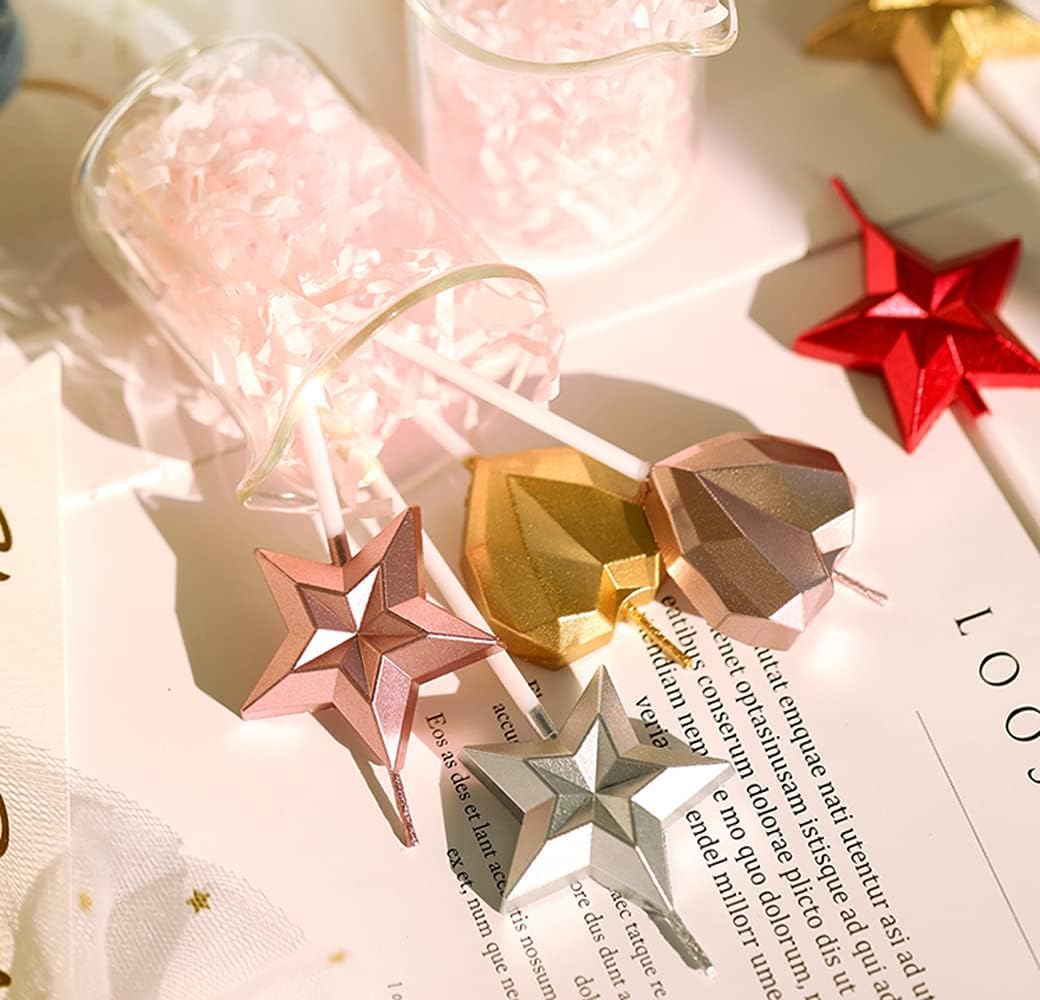 Star Shaped Birthday Candle,Metallic Multicolor 3D Design Cake Candles,Creative Fun Long Thin Wedding Birthday Candles Set,Party Supplies,Cake Decoration (Silver) BST326L