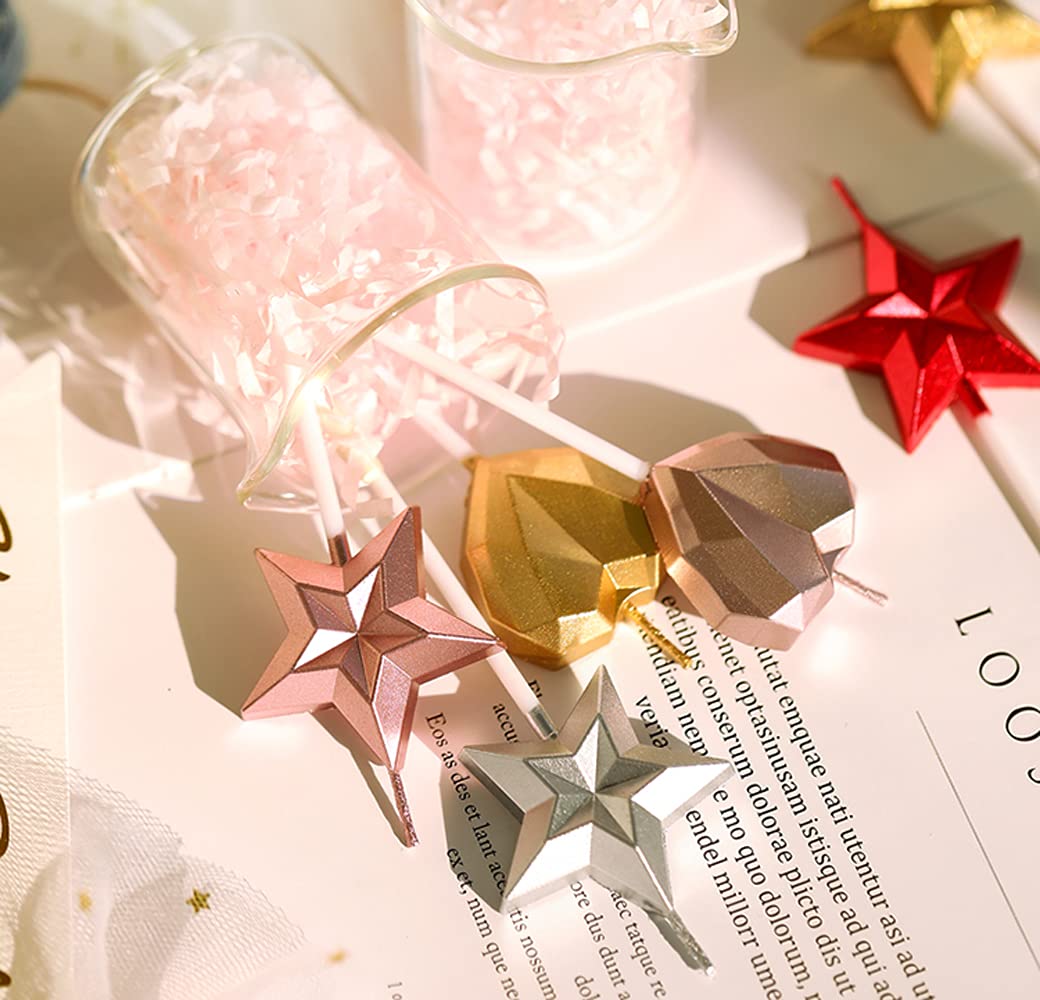 Star Shaped Birthday Candle,Metallic Multicolor 3D Design Cake Candles,Creative Fun Long Thin Wedding Birthday Candles Set,Party Supplies,Cake Decoration (Silver) BST326L