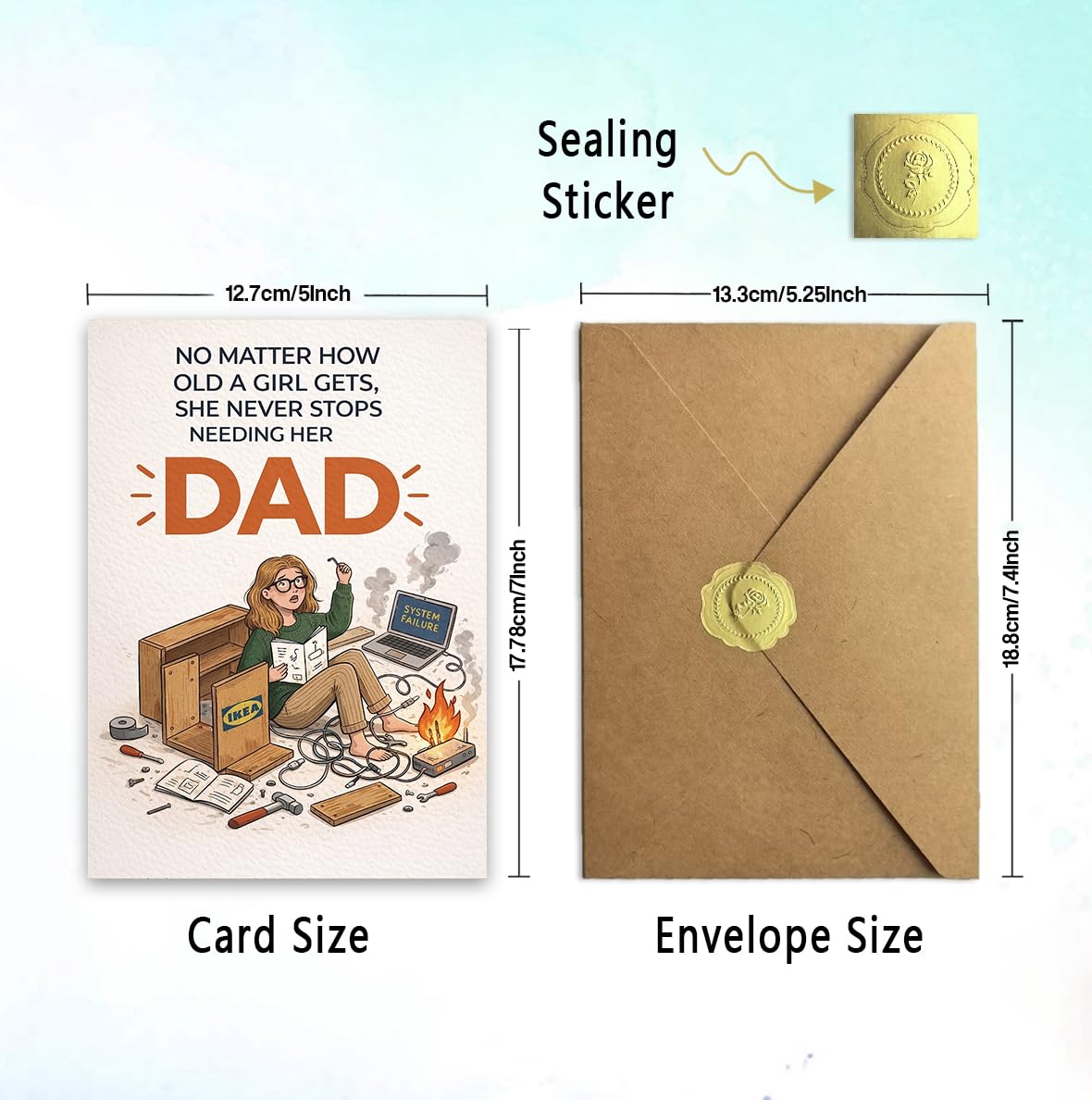 Memorial Fathers Day Card for Husband, Fathers Day Card for Husband in Heaven, Sympathy Fathers Day Gift, with Kraft Envelope and Gold Seal Sticker BST220