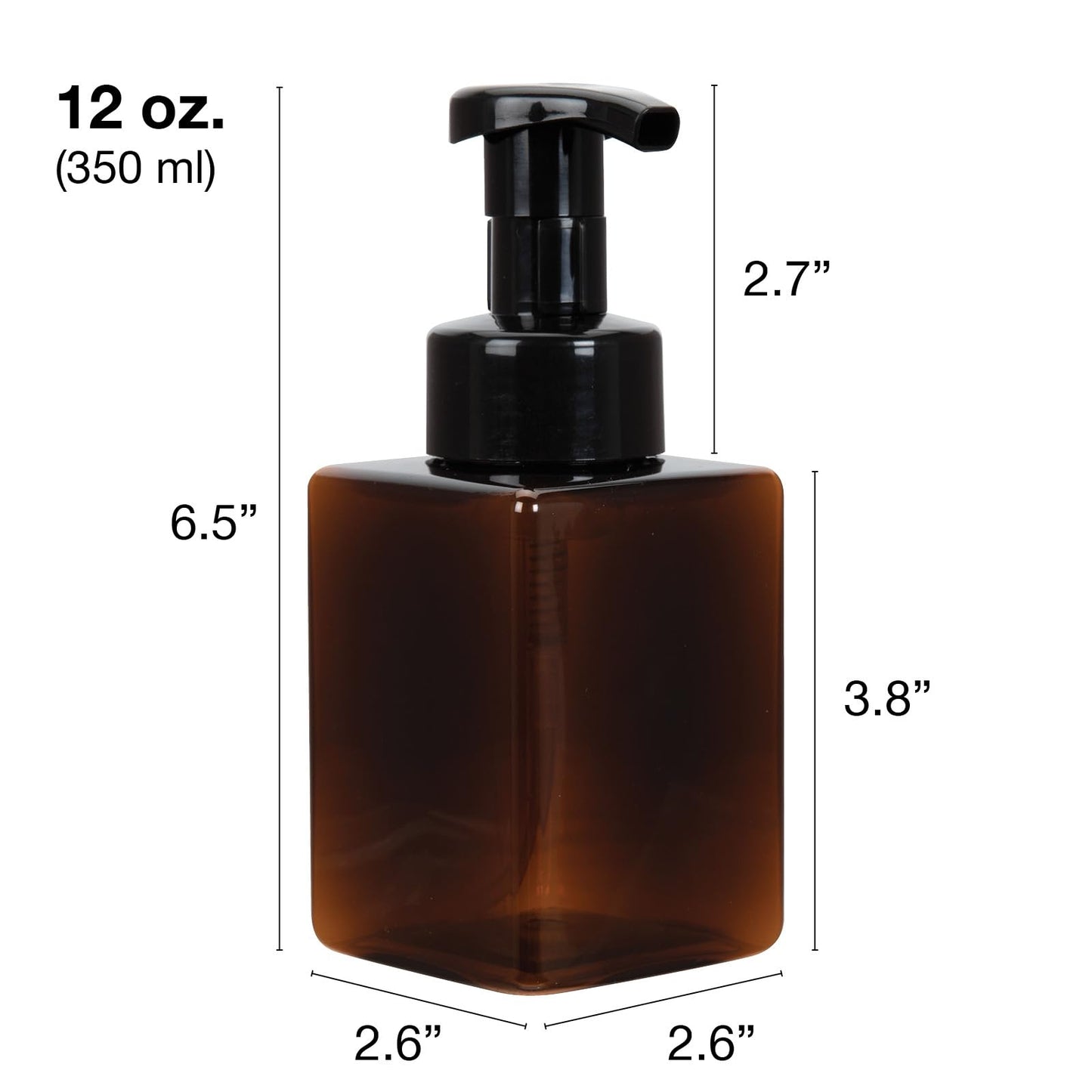 Ginger Lily Farms Foaming Soap Dispenser, Refillable Plastic Pump Bottles for Liquid Hand Soap, 12 oz. Clear Bottle with White Pump, 2-Pack WN420