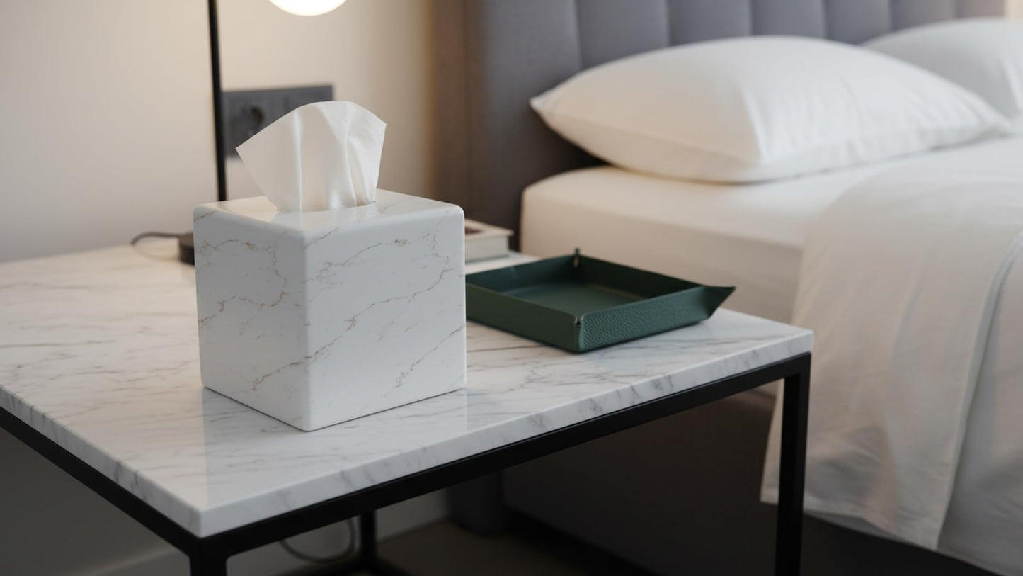 Square Tissue Box Cover Decorative Kleenex Box Holder for Bathroom & Living Room with Handcrafted Texture (colla Gold) BST220