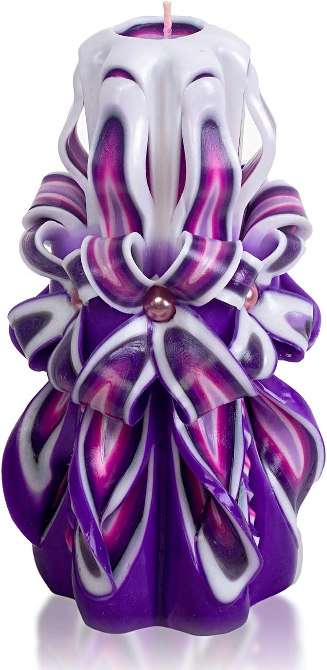Completely Handcrafted Carved Candles by Size 6 inch - Made by 16th Century Techtology - Purple & Pink & White Hand Decorative Gift