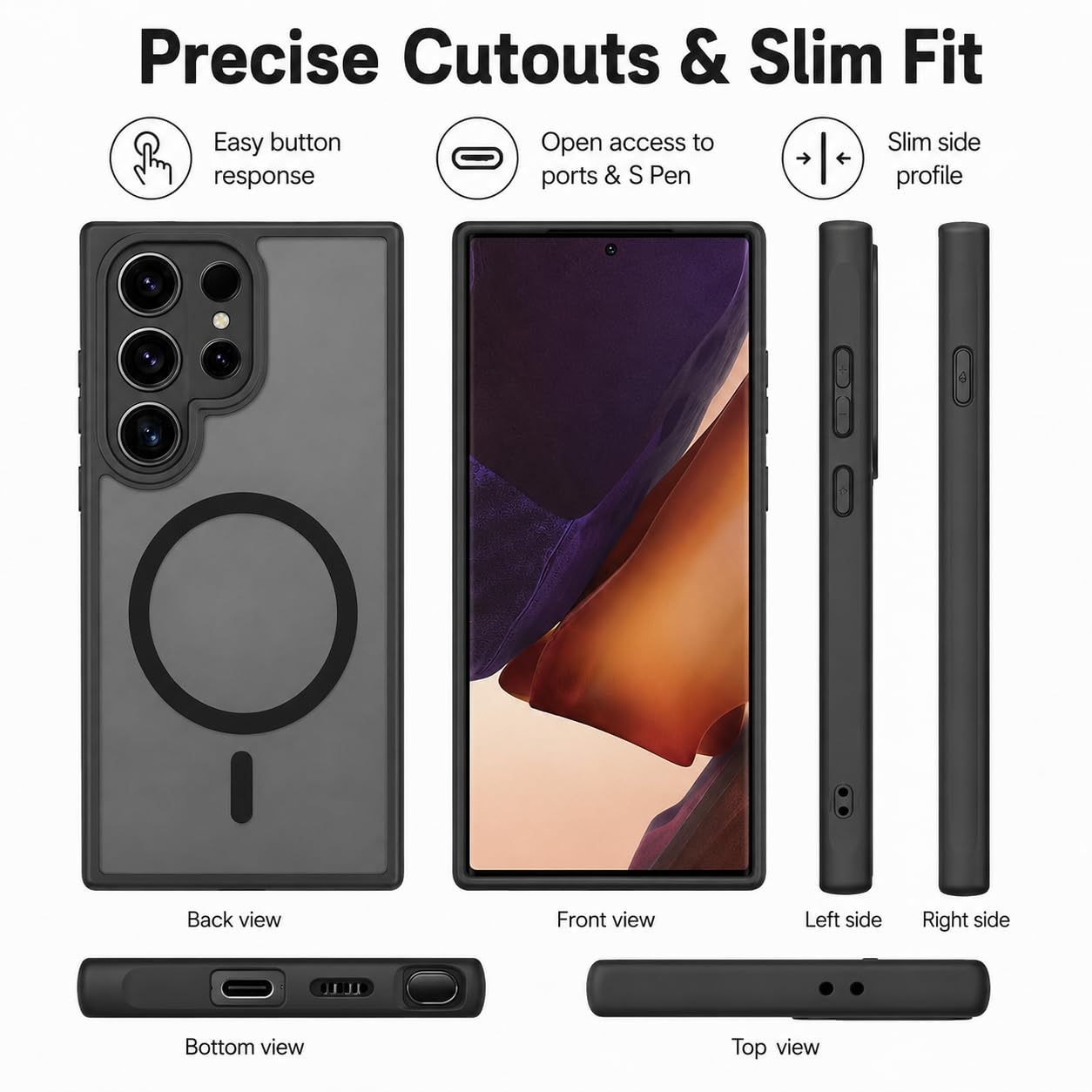 Anti-Fingerprints for Samsung Galaxy S23 Ultra Case Magnetic,[Full Camera Protection] [Compatible with Magsafe Accessories] Frosted Back Cover for Galaxy S23 Ultra 6.8", Black WN420