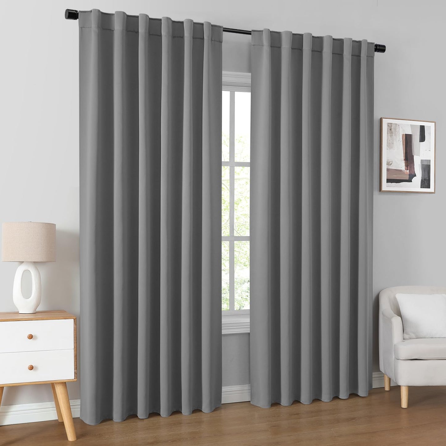 HOMEIDEAS Blackout Curtains, 2 Pages Grey Gray Room Darkening Bedroom Pinch Pleated Curtains Thermal Insulated Back Tab Rod Pocket Drapes for Bedroom, W52 x L63 BST326H