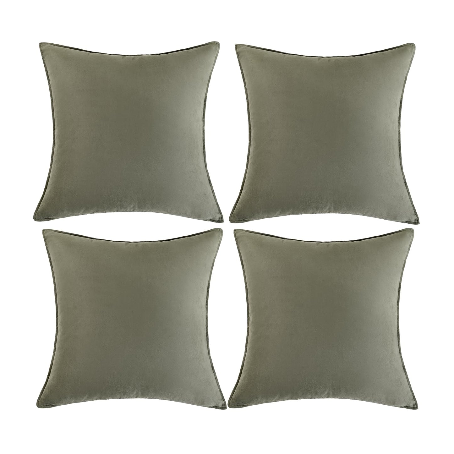 Fancy Homi 4 Packs Olive Green Decorative Throw Pillow Covers 18x18 inch, Super Soft Faux Suede Decor Square Pillow Covers 45x45 cm, Solid Cushion Cover for Couch Living Room Sofa Bedroom BST220