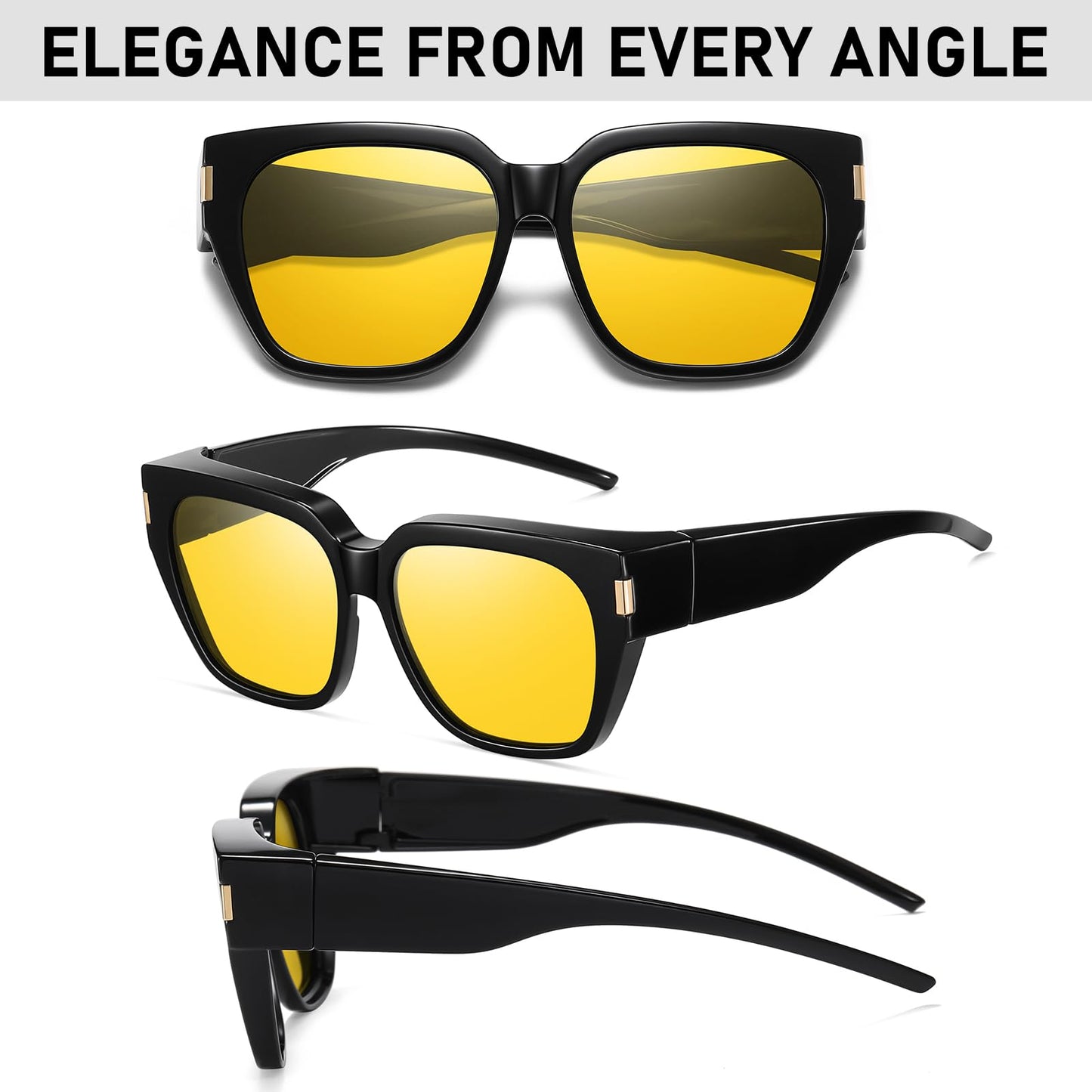 HAOLOTA Night Vision Driving Glasses Fit Over Glasses for Women Men, Anti Glare Polarized Nighttime Yellow Lens WN420