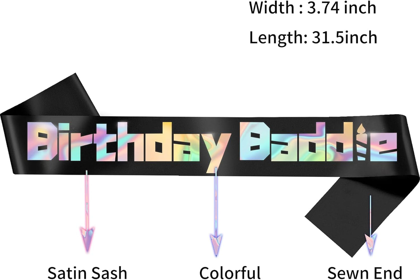 Generic Birthday Baddie Sash, Funny Black + Iridescent Foil Letters, 1 Pcs, Multi-Item Party Favor Packs, For Women, Birthday Party Decorations, Supplies, Favors BST202