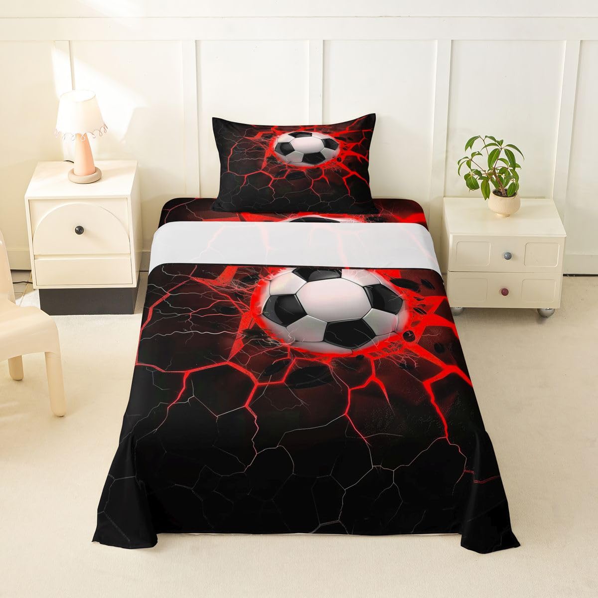 Erosebridal Gridiron Sheet Set Sports Ball Game Sheets Twin for Boys Girls Rugby Competition Game Bed Sheets Set, Football Themed Bedding Set with 1 Pillowcase BST326H