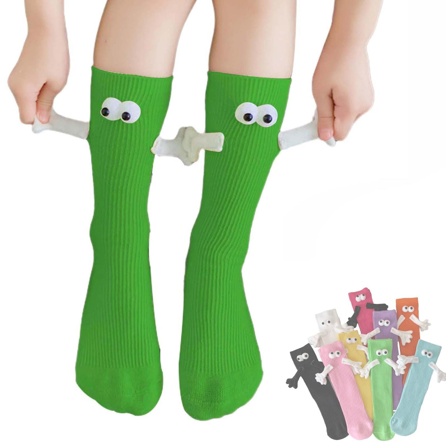 ARTSIM Magnetic Hand Holding Socks for Couple Friends Kids - 3D Doll Mid-Tube Cute Novelty Xmas Socks BST326H