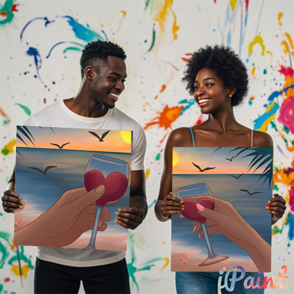 2Pcs Sip and Paint Kit for Adults,Valentines Couple Painting Kit Supplies Canvas, Pre Drawn Canvas to Paint for Date Night for Couples DIY Acrylic Painting Kits Party Favor 8×10 WN420