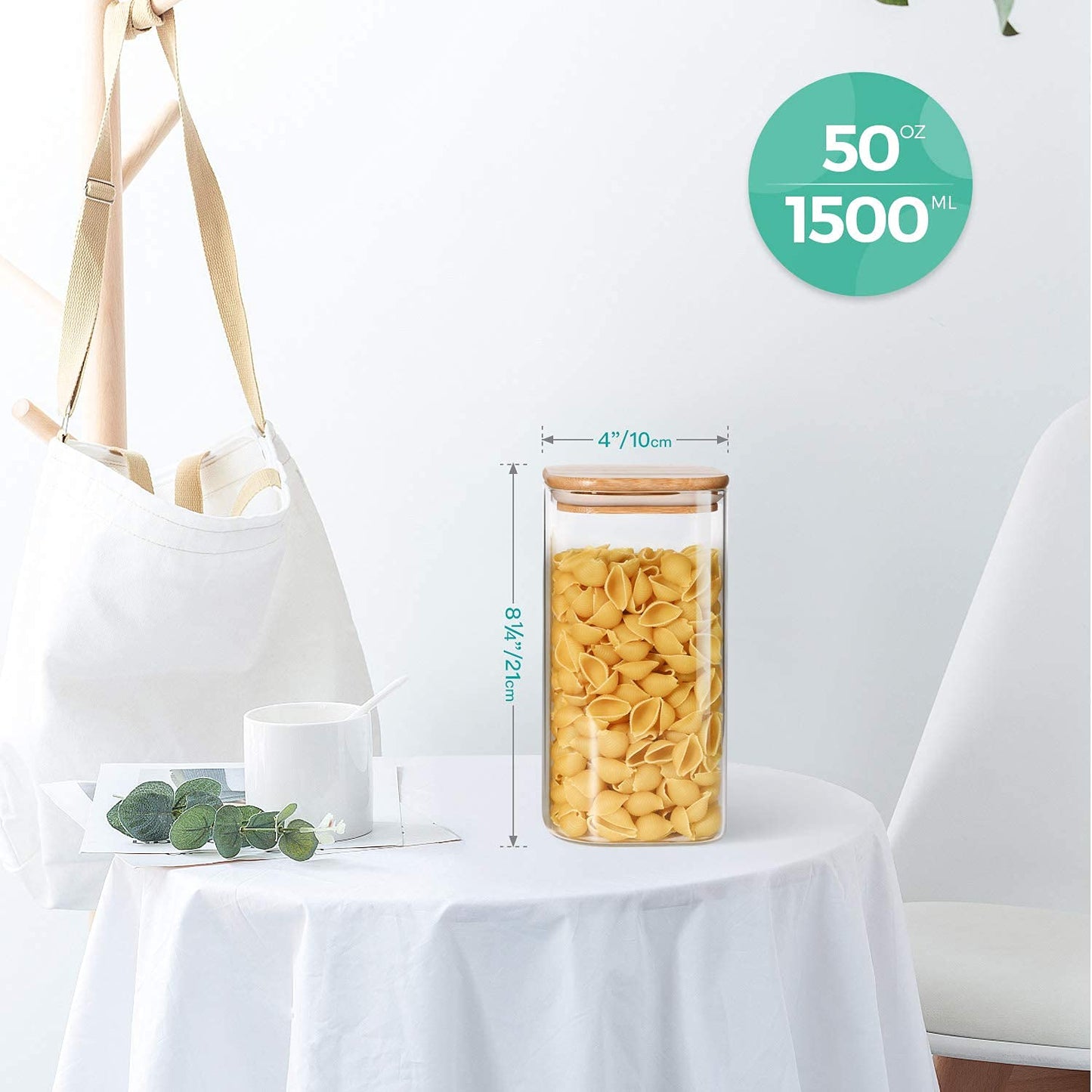 ComSaf 0.6 Qt Glass Food Storage Jars Set of 6, Clear Storage Containers with Airtight Lids, Pantry Organization Jar, Spice Jar, Blooming Tea, Coffee and Sugar Container, Canister Set for Kitchen BST220