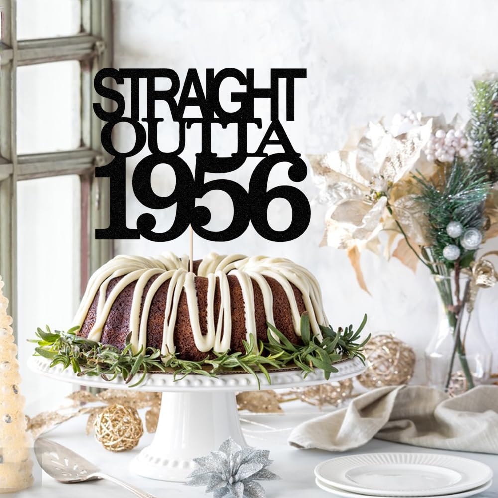 Black Glitter Straight Outta 1961 Cake Topper,Hello 65,Funny 65th | Birthday Cake Topper,65 Fabulous,Cheer to 65 Years,Men and Women 65th Birthday/Wedding/Anniversary Party Decorations BST202