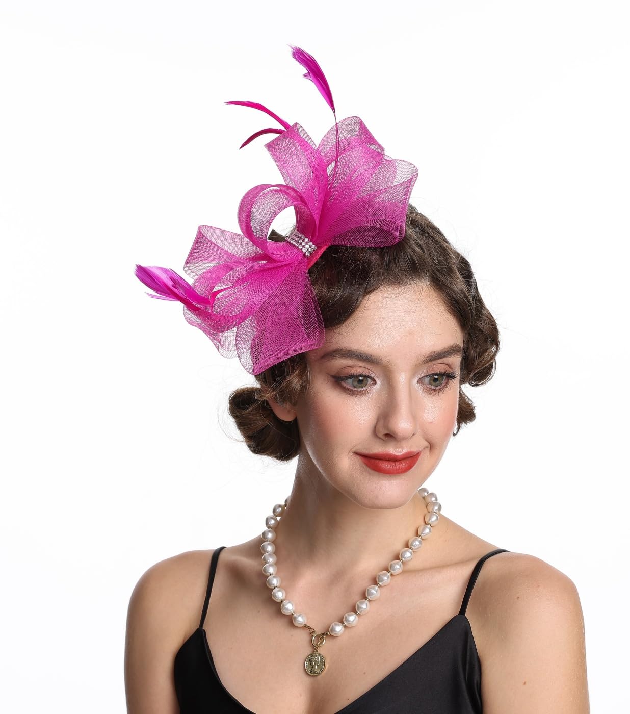 SAFERIN Elegant Women's Fascinator Hat with Veil and Feather Hair Clip Headpiece for Weddings Tea Party WN420