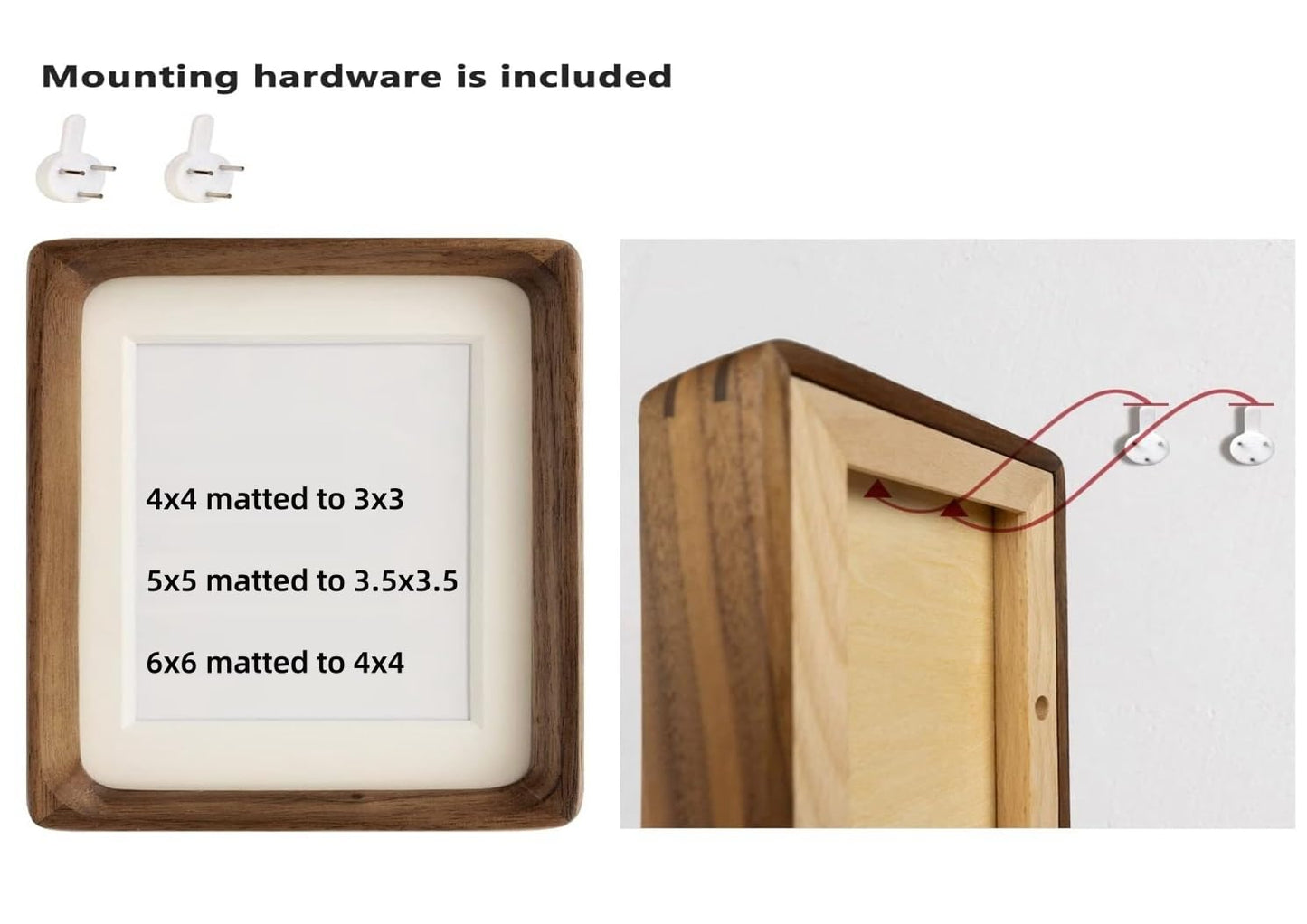 6x6 Solid Teak Wood Picture Frame Matted to 4x4 | Shatterproof Plexiglass, Mortise-Tenon Build, Horizontal & Vertical Tabletop Wall Mounting Square Display Frame BST220