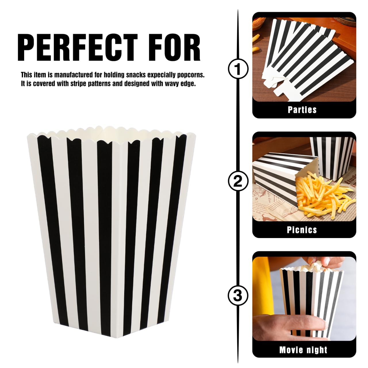 48 Pcs Black Striped Popcorn Boxes 5.51 X 5.51 X 0.19 in Foldable Paper Popcorn Containers for Movie Nights Party Favors Wedding Dessert Tables Candy and Cookie Serving BST202