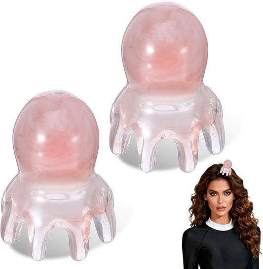 Head Massage Tools 2 Pcs Cute Hair Massage Comb 8 Foot Acupuncture Points Portable Manual Scraper for Home Office Gua Sha Body Massager Tool for Head Hair Body Relaxation with Pink Storage Bag WN420