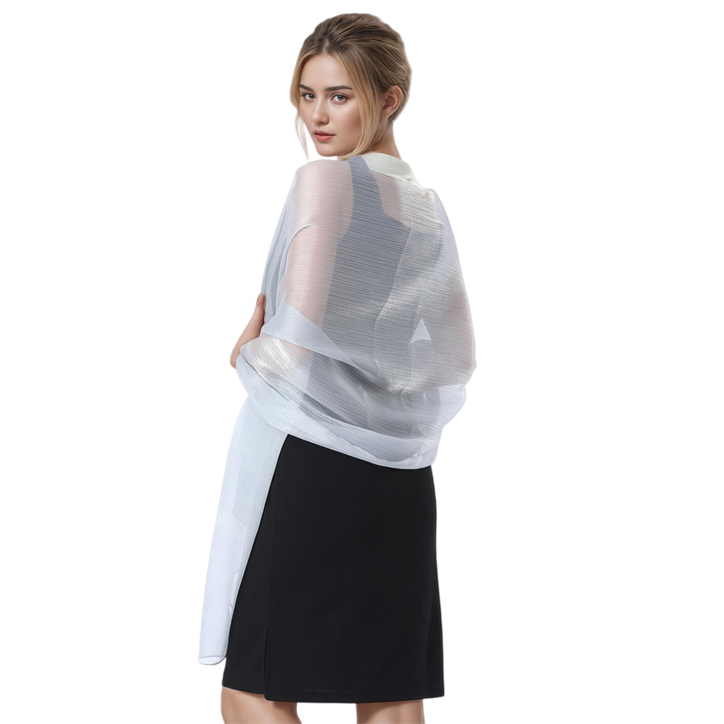Women Sheer Crepe Shawl - Lightweight Soft Shimmer Wrap for Evening Party, Travel & Festival - Versatile Elegant WN420