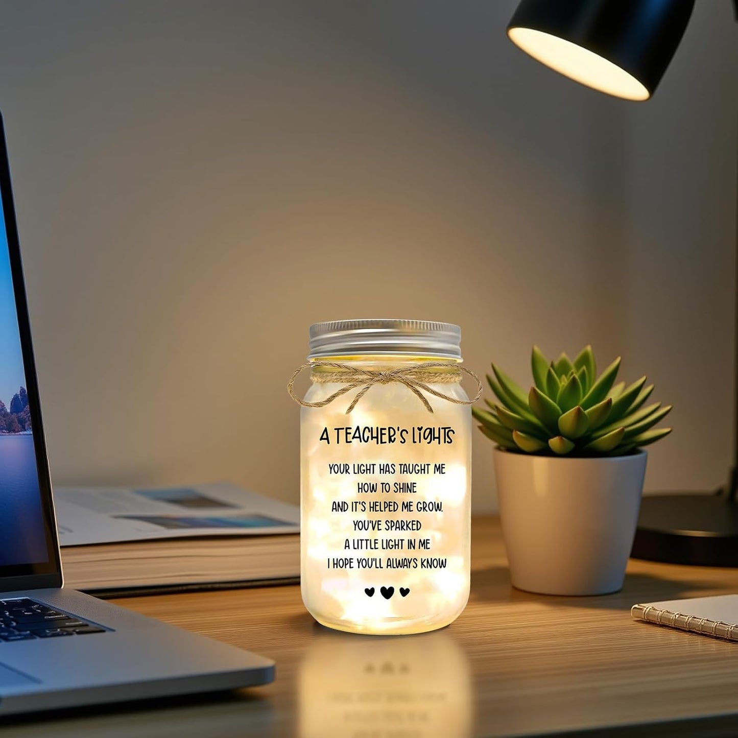 Kimoli Teacher Appreciation Gifts for Women Teacher Christmas Gift Mason Jar Night Lights with Warm Lights Home Decor BST326H