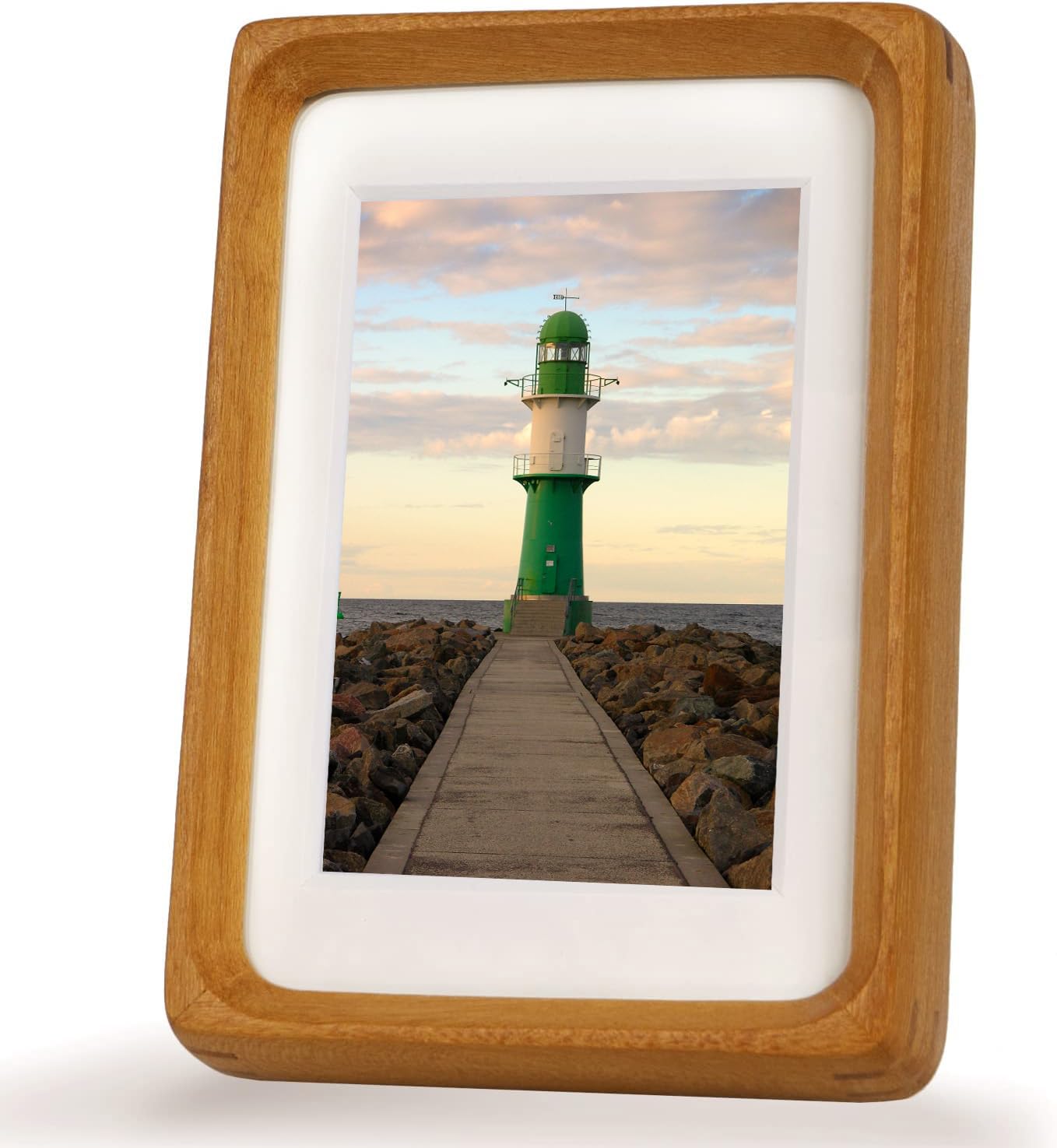 6x6 Solid Teak Wood Picture Frame Matted to 4x4 | Shatterproof Plexiglass, Mortise-Tenon Build, Horizontal & Vertical Tabletop Wall Mounting Square Display Frame BST220