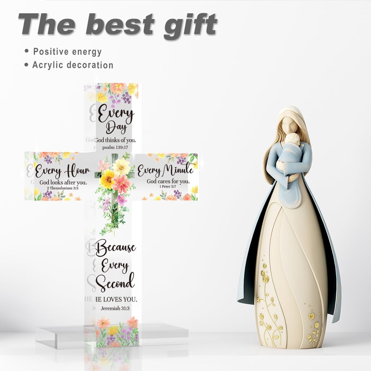 Christian Religious Catholic Cross Baptism Gifts for Women Acrylic Decor Standing Decor Jesus Catholic Bible Scripture Inspiration Gift Cross for Women Men Mother Day 3.5x5 Inches BST326H