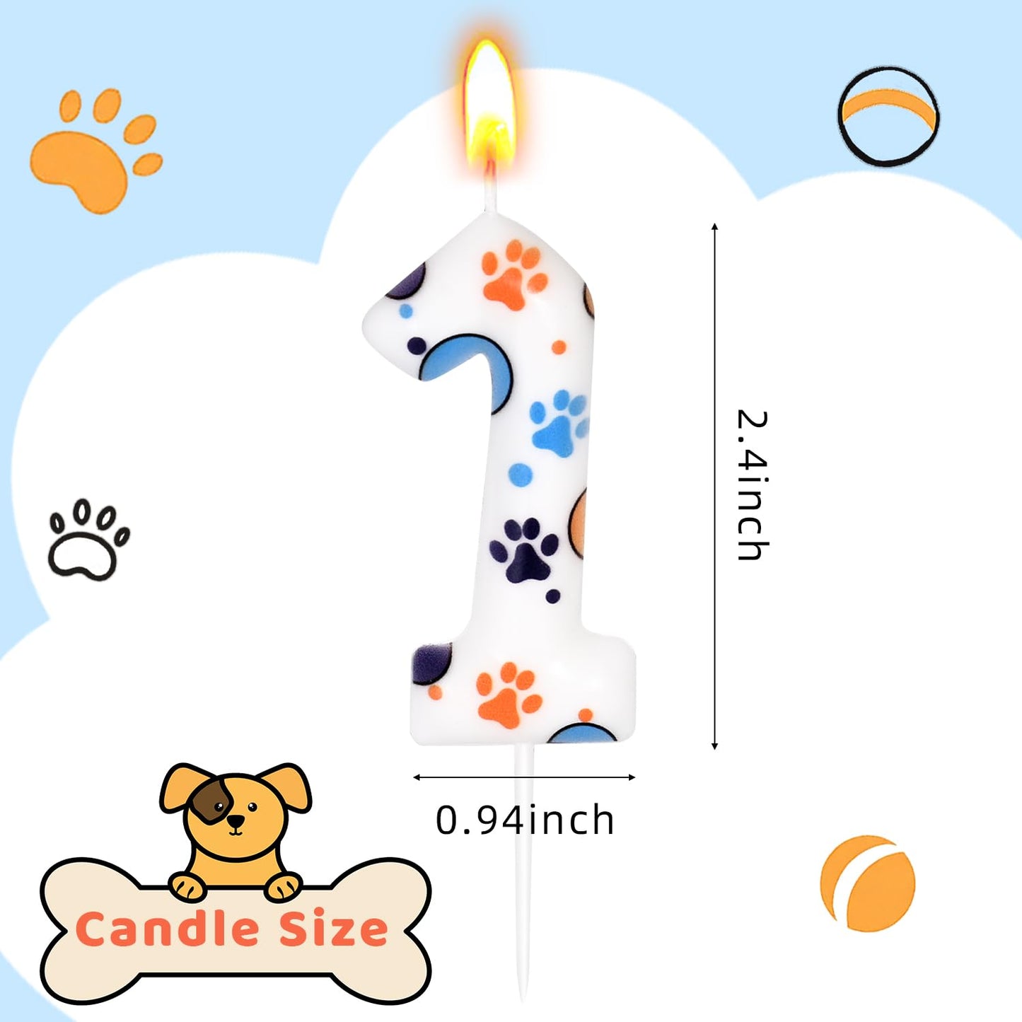 Number 9 Blue Dog Birthday Candle, Cute Dog Paw Print Cake Topper Candle, Bithday Party Supplies, Cake Decoration for Kid, Pets Celebrations Decor BST326L
