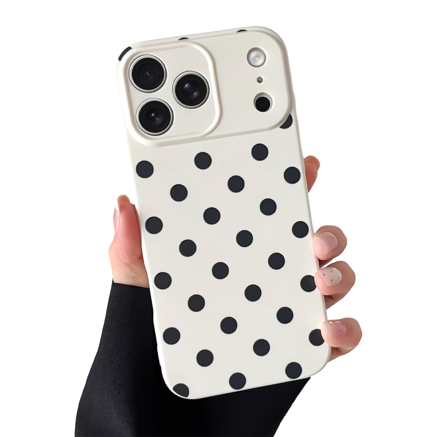 Skyseaco Compatible with iPhone 15 Case Cute Polka Dot Phone Case Soft Slim TPU Shockproof Phone Cover Full Camera Protection for Women Girls - Black WN420