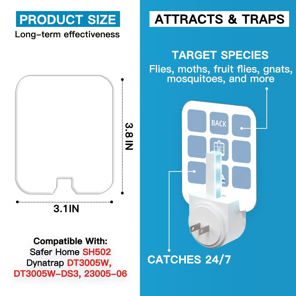 36 Pcs Sticky Refill Glue Cards, Compatible with Safer Home SH502, Dynatrap DT3005W-DS3, DT23005-06, Targets Moth, Fly, Mosquito, Gnat and More, Safe and Super Sticky (Matcha Green) WN420