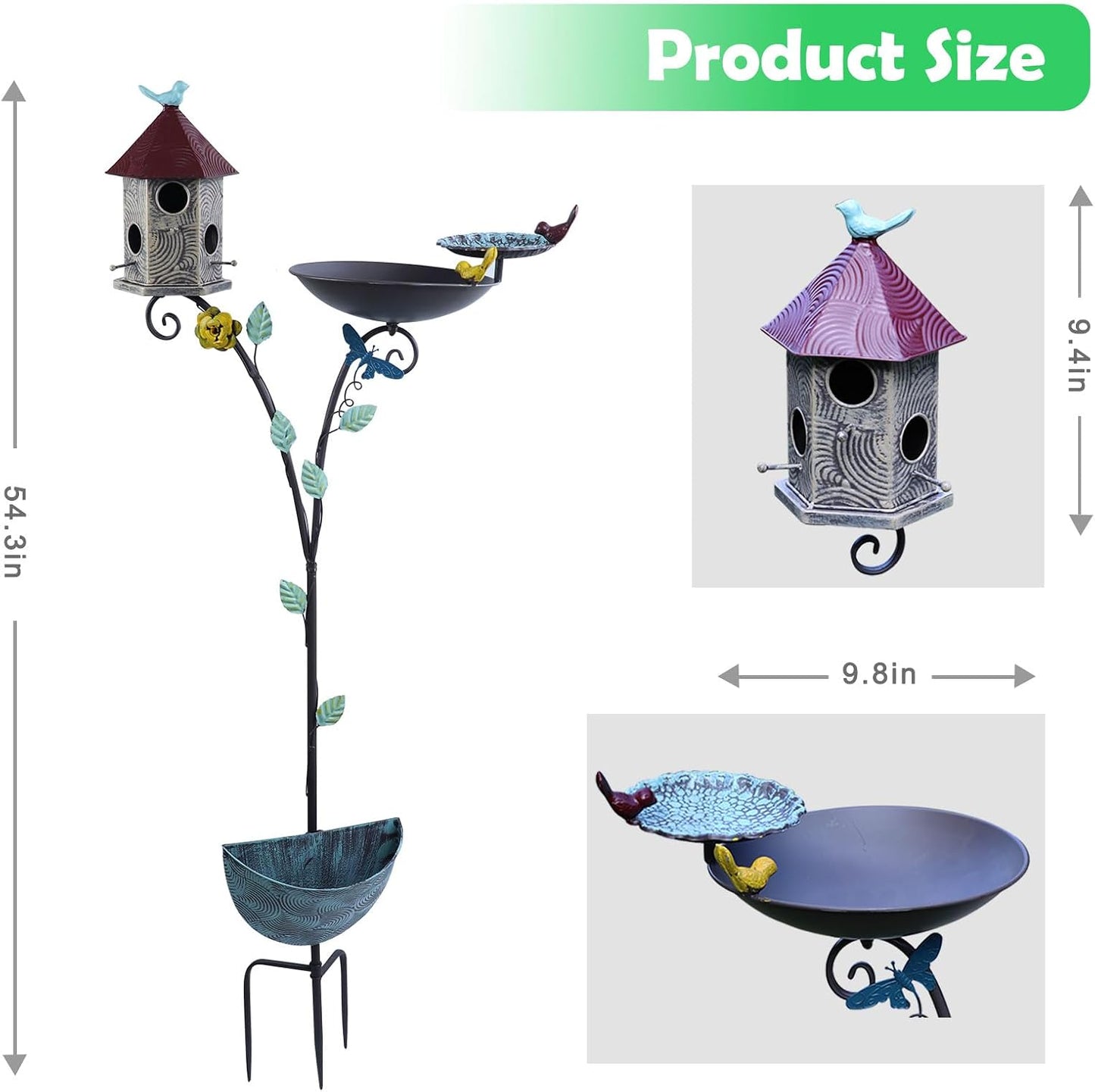 4-in-1 Metal Birdhouse On Poles, Birdhouses for Outdoors Lawn Decor WN420