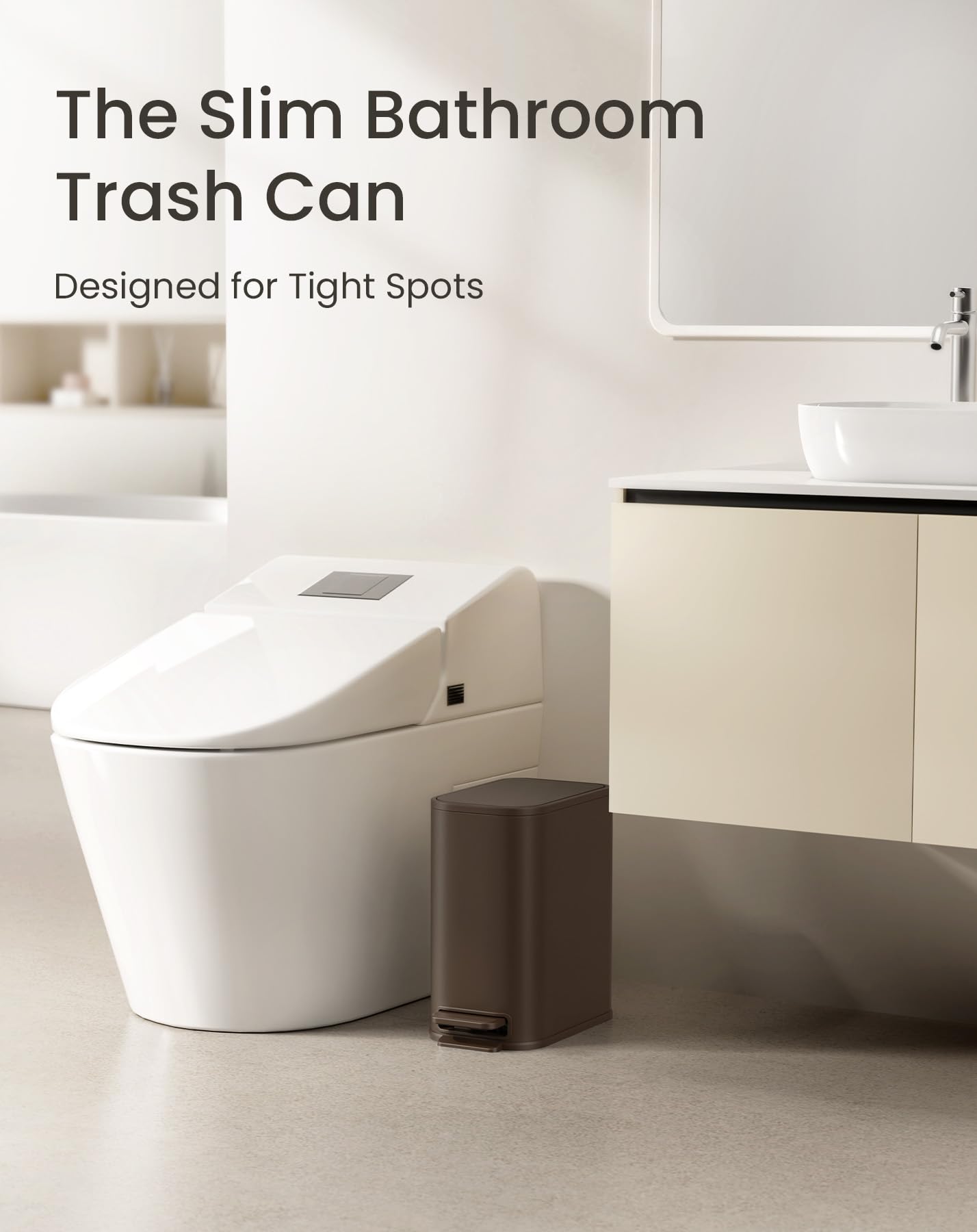 Cesun Small Bathroom Trash Can with Lid Soft Close, Step Pedal, 5 Liter / 1.3 Gallon Stainless Steel Garbage Can with Removable Inner Bucket, Waste Basket for Bathroom, Bedroom (White) DD1210
