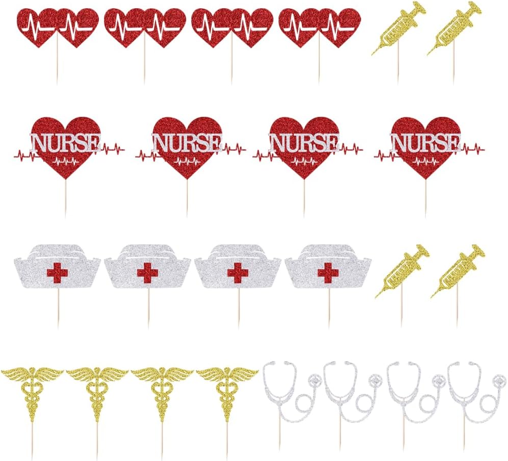 24 Pack Nurse Cupcake Toppers Nursing School Graduation Cupcake Picks Medical Rn Nurse Grad Themed Birthday Baby Shower Party Cake Decorations Supplies BST326L