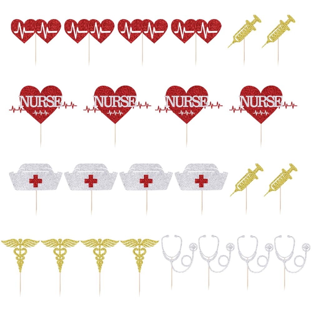 24 Pack Nurse Cupcake Toppers Nursing School Graduation Cupcake Picks Medical Rn Nurse Grad Themed Birthday Baby Shower Party Cake Decorations Supplies BST326L
