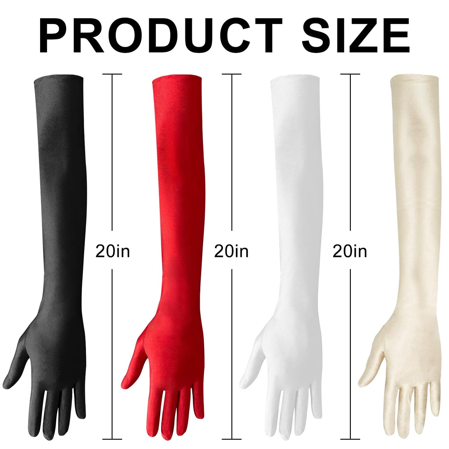 Nackiy Satin Long Black Gloves for Women, Elbow Length Opera Dress Gloves | 20 Inch Length, Black Satin, Stretchy Fit, Elbow Length, 1920s Party, Halloween Costume, Bridal Dress WN420