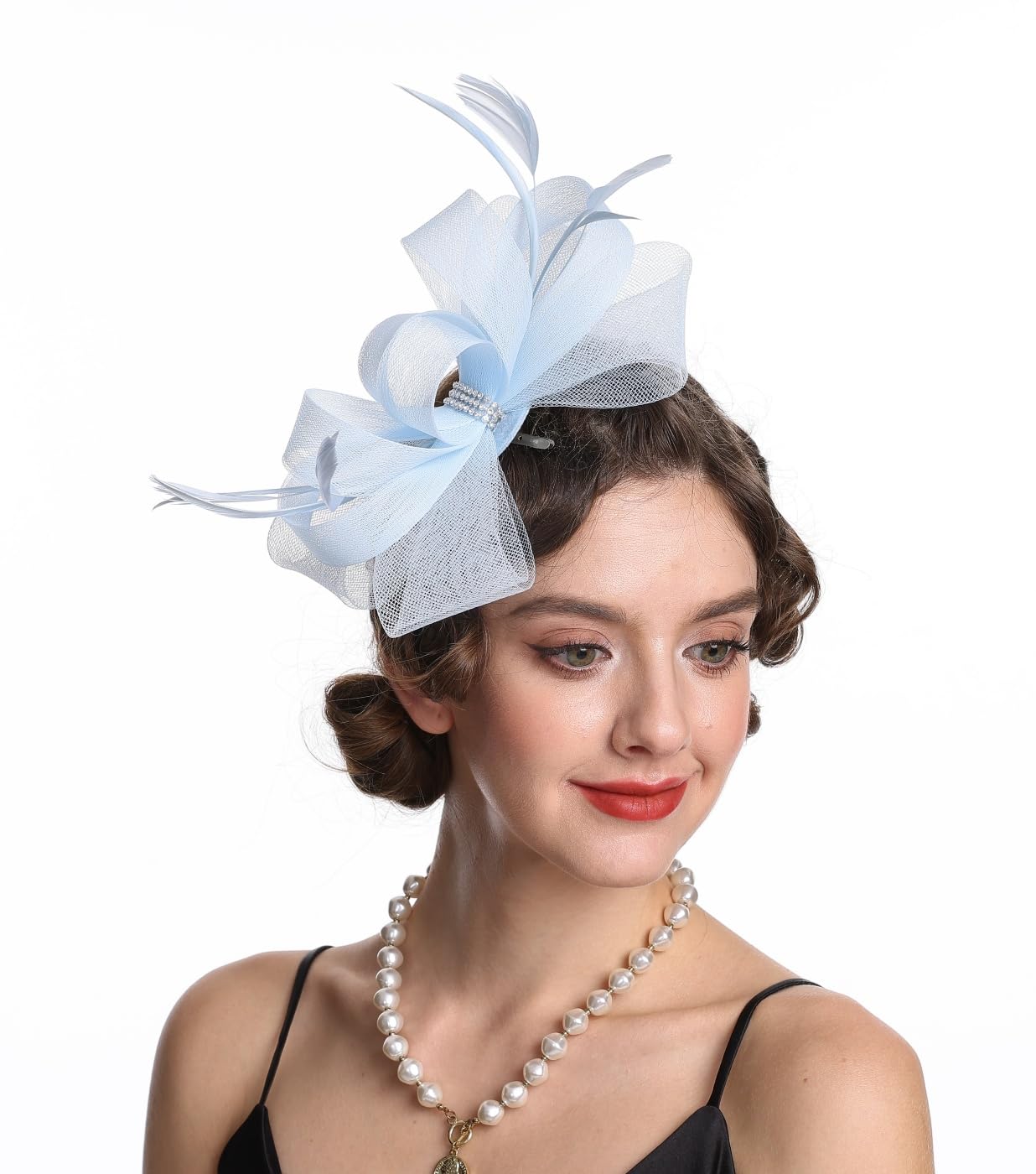 SAFERIN Elegant Women's Fascinator Hat with Veil and Feather Hair Clip Headpiece for Weddings Tea Party WN420
