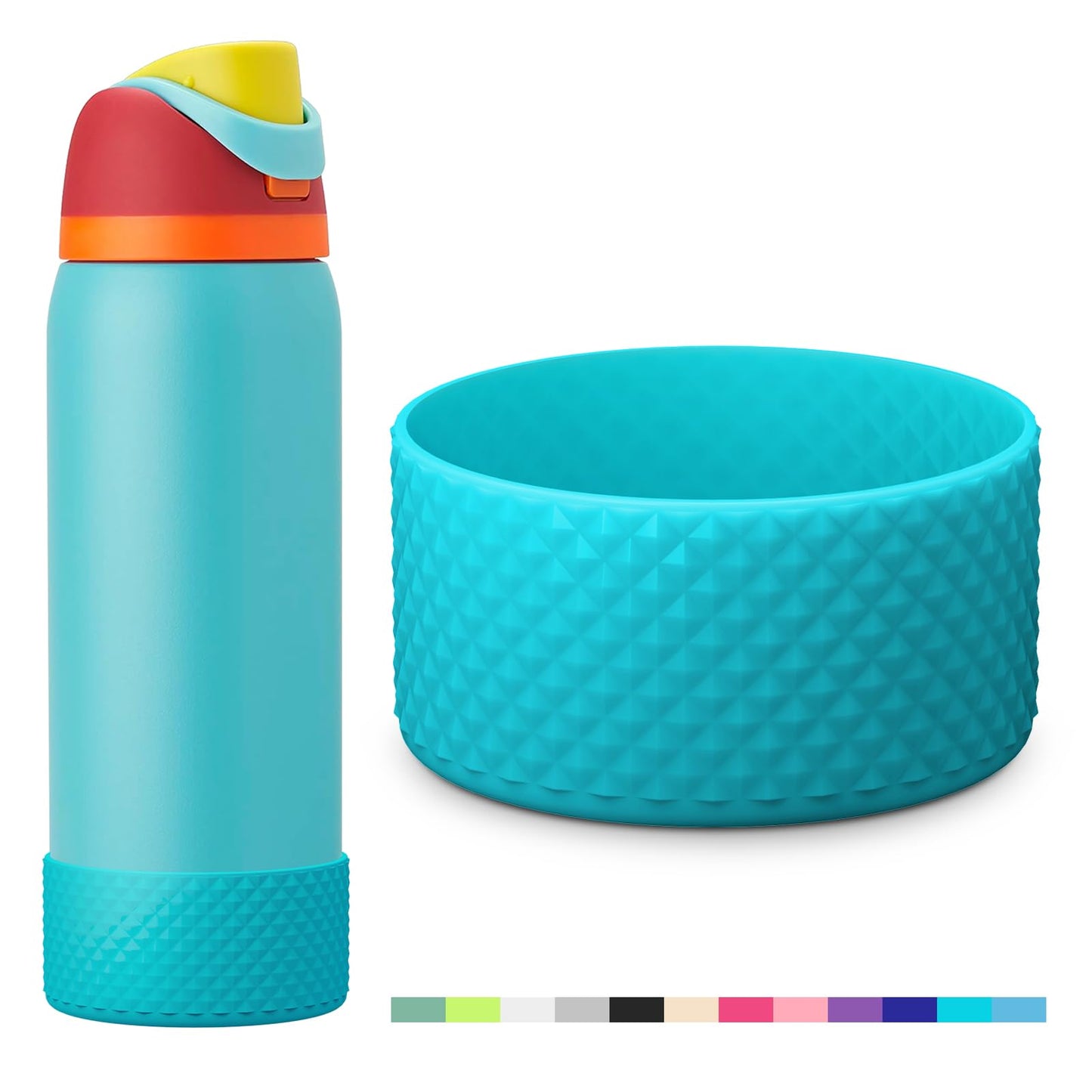 Grid Silicone Boot for Owala Water Bottle, Anti-Slip Protective Sleeve for FreeSip/Twist/Flip, Bottom Bumper Cover for Watter Bottle Accessories