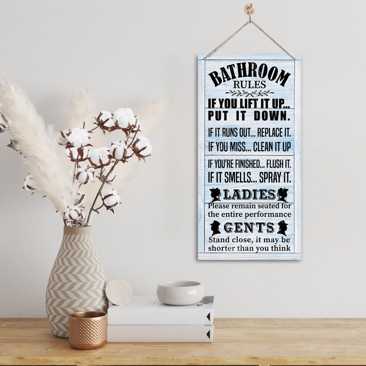 Rustic & Funny Bathroom Signs - Western & Farmhouse Bathroom Rules Wall Decor E1 BST202