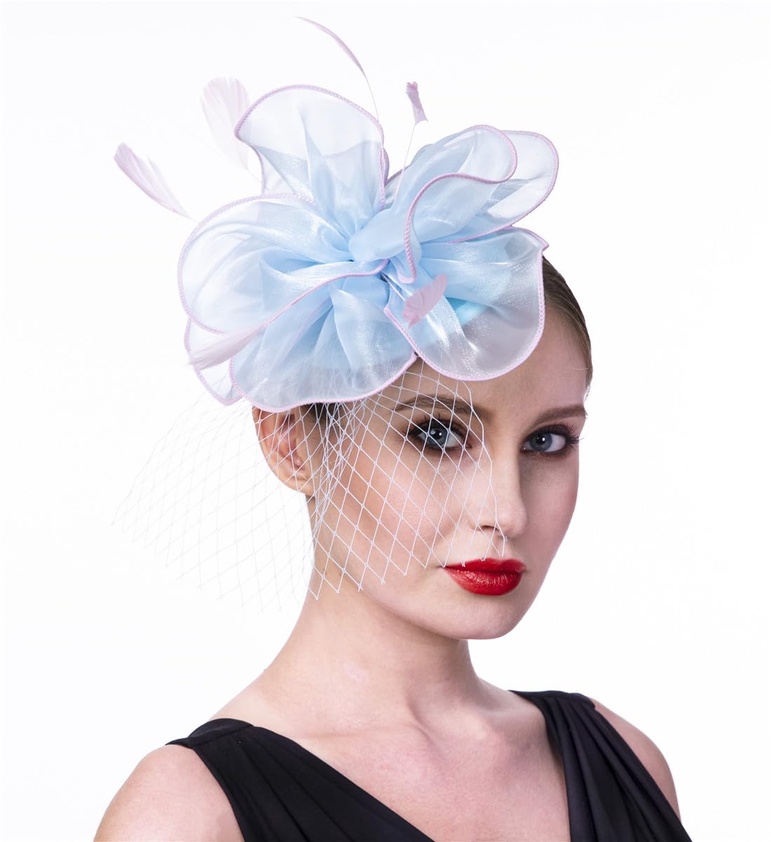 SAFERIN Fascinators Hat Flower Mesh Ribbons Feathers on a Headband and a Clip Tea Party Headwear for Girls and Women WN420
